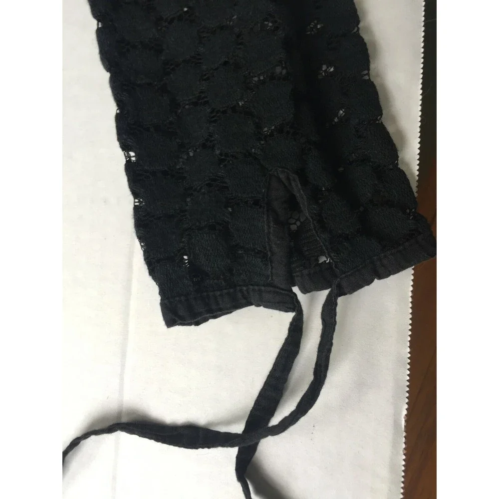 Solitaire Black Circle Eyelet Square Neck Blouse Tie Sleeve Size Small Bohemian